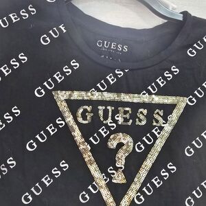 Guess Black T-Shirt with Gold Sequin Logo